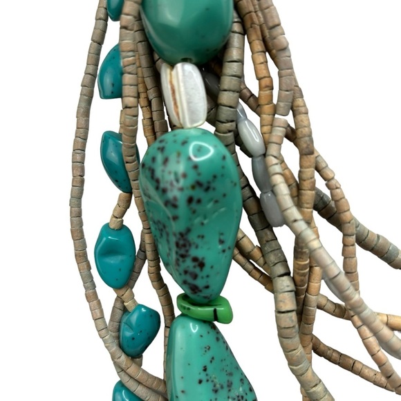 Chico’s Chunky 19” Multi Strand Speckled Turquoise Stones Silver Accents - Picture 4 of 13